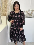 Stella Morgan (L) Fekete Virágmintás, Bélelt Felső Része Darázsolt Ruha