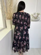 Stella Morgan (L) Fekete Virágmintás, Bélelt Felső Része Darázsolt Ruha