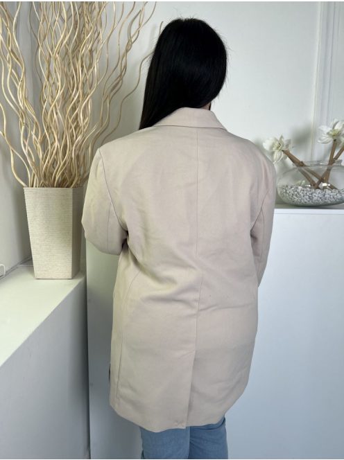 Primark (L) Drapp Elől Gombos, Zsebes Galléros, Válltöméses Blézer