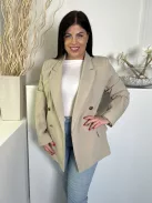 Primark (L) Homokszínű Anyagában Bordázott, Zsebes Elől Gombos, Galléros Kabát