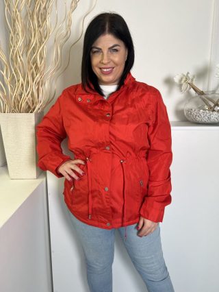   Dunnes (L) Piros Elől Cipzáros, Patentos, Derékban Összehúzható Zsebes Kabát