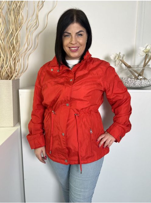 Dunnes (L) Piros Elől Cipzáros, Patentos, Derékban Összehúzható Zsebes Kabát