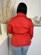 Dunnes (L) Piros Elől Cipzáros, Patentos, Derékban Összehúzható Zsebes Kabát