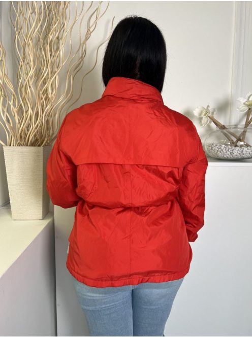 Dunnes (L) Piros Elől Cipzáros, Patentos, Derékban Összehúzható Zsebes Kabát