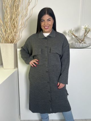  ÚJ Gallery (M) Sötétszürke Elől Gombos, Mellnél Zsebes Gépikötött Kabát