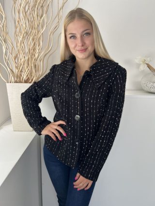   Wallis (M) Fekete Fehér Díszcsíkos, Elől Gombos Galléros, Buklé Anyagú Blézer