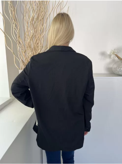 Primark (M) Fekete Elől Gombos, Zsebes Bélelt, Vászon Anyagú Kabát