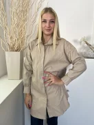  (M) Cappuccino Elől Gombos, Kerekített Aljú Galléros, Műbőr Kabát