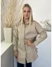    (M) Cappuccino Elől Gombos, Kerekített Aljú Galléros, Műbőr Kabát