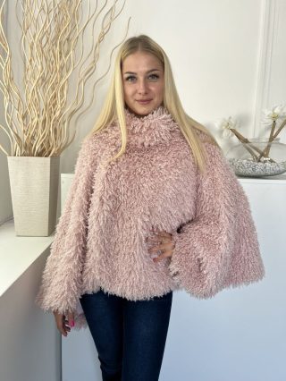   Slenderella (S) Rózsaszín Szatén Bélésű Hosszú Rojtos Anyagú Poncsó