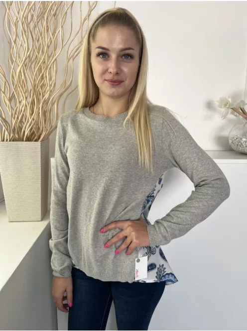 ÚJ George (M) Szürke-Kék-Fehér Hátul Ingbetétes, Kerek Nyakú Hátul Díszhajtásos Felső