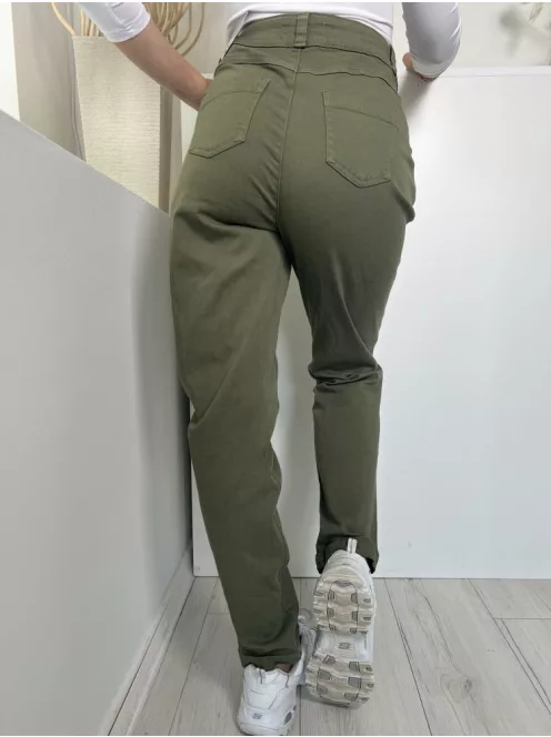 Primark (S) Khaki Elől Gombos, Zsebes Övtartós Nadrág