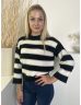 H&M (XS) Fekete-Fehér Csíkos, Kerek Nyakú Kötött Felső