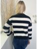 H&M (XS) Fekete-Fehér Csíkos, Kerek Nyakú Kötött Felső