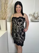 ÚJ Quiz (L) Fekete-Barna Elől Csipkés, Bélelt Pántos, Hátul Cipzáros Ruha