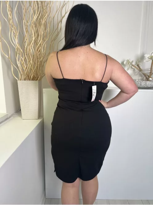 ÚJ Quiz (L) Fekete-Barna Elől Csipkés, Bélelt Pántos, Hátul Cipzáros Ruha