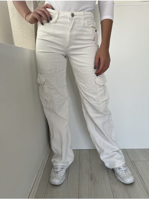 H&M (S) Fehér Elől Gombos, Oldalt Zsebes Övtertós, Farmer Nadrág