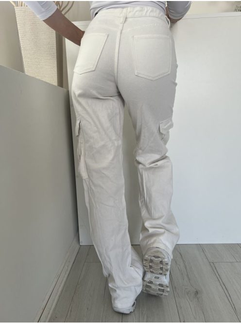 H&M (S) Fehér Elől Gombos, Oldalt Zsebes Övtertós, Farmer Nadrág