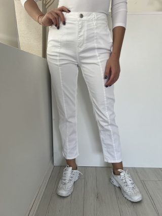   Gallery (S) Fehér Elől Gombos, Zsebes Élvarrásos, Vászon Nadrág