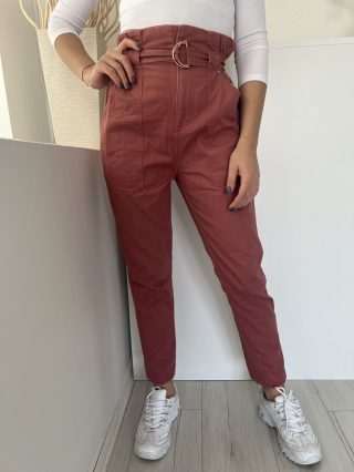   River Island (XS) Sötét Mályva Elől Kapcsos, Öves Magasított Derekú Nadrág