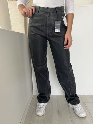   ÚJ Primark (S) Grafitszürke Elől Gombos, Zsebes Farmer Anyagú, Külseje Fényes Viaszos Hatású Nadrág