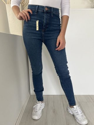   ÚJ River Island (M) Kék Elől Gombos, Zsebes Szűkített Szárú Nadrág