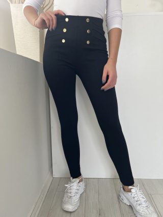   ZARA (S) Fekete Gumisderekú, Díszgombos Derekán Redőzött Nadrág