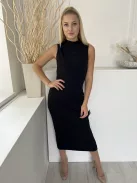 Primark (M) Fekete Magasított Nyakú, Anyagában Bordázott Karcsúsíott, Hátul Sliccelt Ruha