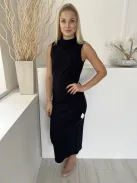 Primark (M) Fekete Magasított Nyakú, Anyagában Bordázott Karcsúsíott, Hátul Sliccelt Ruha