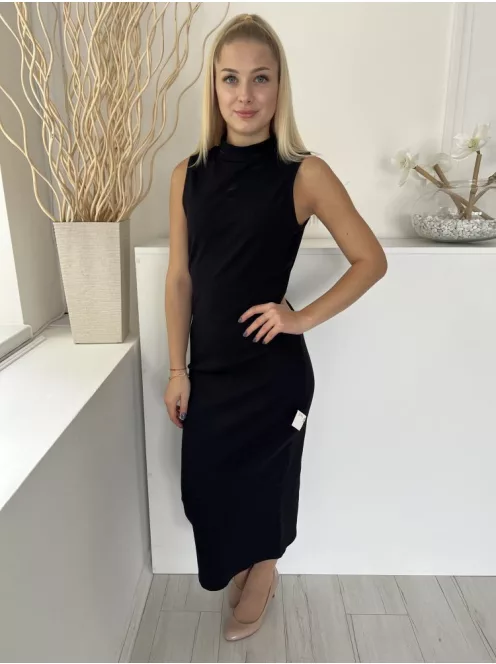 Primark (M) Fekete Magasított Nyakú, Anyagában Bordázott Karcsúsíott, Hátul Sliccelt Ruha