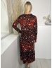   F&F (S) Piros-Barna Fekete Foltmintás, Kerek Nyakú Kellemes Anyagú Ruha