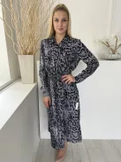 French Conection (M) Szürkéskék-Fekete Kígyóbőrmintás, Elől Végig Gombos Derékban Összehúzható, Oldalt Sliccelt Ruha