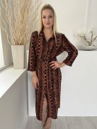 Primark (M) Barna Fekete Kígyóbőrmintás, Elől Végig Gombos Derékban Öves, Galléros Ruha