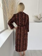 Primark (M) Barna Fekete Kígyóbőrmintás, Elől Végig Gombos Derékban Öves, Galléros Ruha