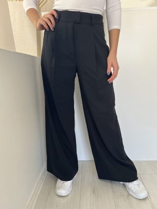   M&S (S) Fekete Elől Kapcsos, Zsebes Hátul Derékban Szűkíthető, Elegáns Fazonú Nadrág