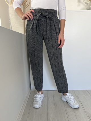   River Island (S) Szürke-Fekete Cirmosmintás, Elől Cipzáros Hátul Gumisderekú, Megkötős, Vastag Szövet Nadrág