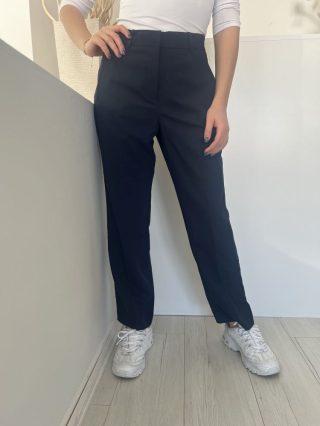   Dunnes (M) Sötétkék Elől Kapcsos, Zsebes Hátul Gumisderekú Nadrág