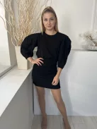  (M) Fekete Hátul Nyakban Megkötős Szoknyarésze Darázsolt Ruha