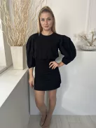  (M) Fekete Hátul Nyakban Megkötős Szoknyarésze Darázsolt Ruha