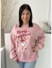   Shein (L) Rózsaszín Elől Feliratos és Mintás Kerek Nyakú, Bőfazonú Pulóver