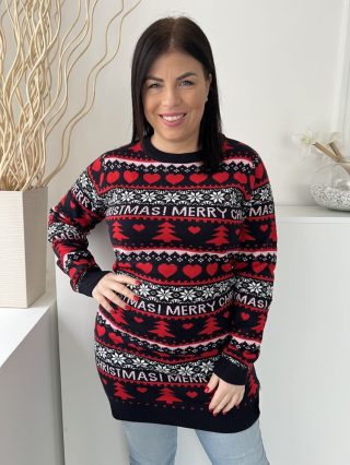   ÚJ Brave Soul (M) Fekete Piros-Fehér Miintás Kerek Nyakú, Kötött Ruha