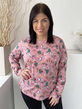   Nutmeg (L) Mályva Színes Karácsonyi Mintás 100% Pamut Alapanyagú, Pizsama Felső