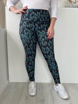   Next (L) Fekete Zöldeskék Foltmintás, Gumisderekú Rugalmas Anyagú Nadrág