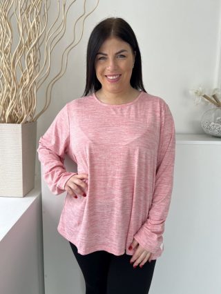   Dunnes (XXL) Világosrózsaszín Fehér Cirmosmintás, Kerek Nyakú Rugalmas Anyagú Felső