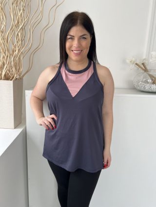   Dunnes (L) Szürkéskék Hosszított Fazonú Rugalmas Anyagú, Pántos Felső