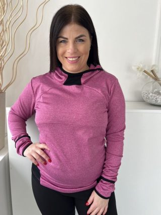   Perfection (M) Rózsaszín-Fekete Kapucnis, Belül Enyhén Bolyhos Ujjvégén Zsebes Felső