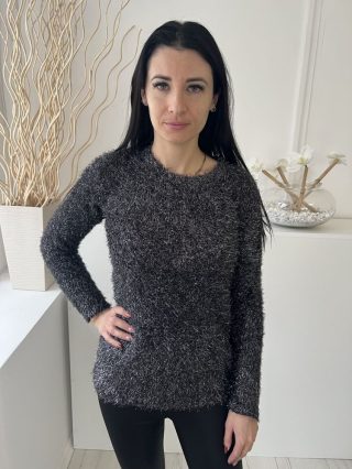   Papaya (S) Fekete Csillogó Ezüst Rojtos, Kerek Nyakú Rugalmas Anyagú Felső