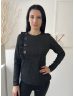   Savida (M) Fekete Anyagában Ezüst Szálas, Díszfodros és Gombos Kerek Nyakú Felső