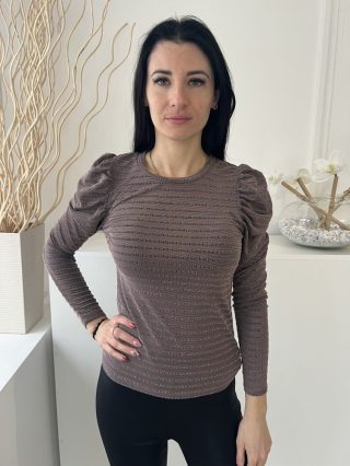   Ichi (S) Aztékbarna Csillogó Ezüst És Fekete Csíkos Buggyos Vállú, Kerek Nyakú Felső