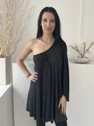 ÚJ Lipsy (M) Fekete Anyagában Ezüst Csillgós Félvállas, Hosszított Fazonú Ruha